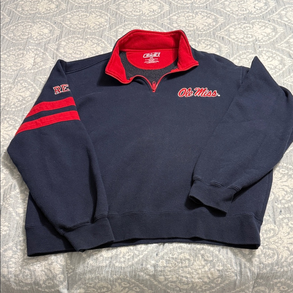 Ole Miss Navy Quarter-Zip Pullover with Red Trim